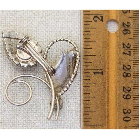 Vintage Clear Rhinestones Silver Tone Abstract Flower Brooch - T22 - Picture 2 of 2